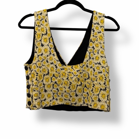 Maeve Anthropologie Floral Button Side Top Yellow & Black - Picture 4 of 7